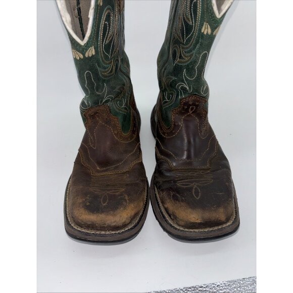Shyanne Womens Size 9.5 Brown Green Leather Square Toe Cowboy Stockman Boots - Picture 7 of 10